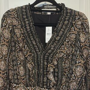 NEW Loft sparkly, black, gold, silver dress wedding guest size 2 long sleeve